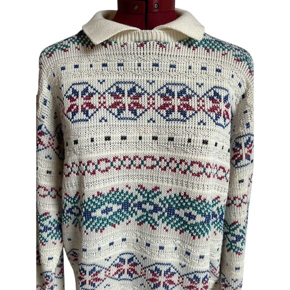 Vintage Alfred Dunner Size XL Cotton Collared Sweater With Cross Stitch Details - Picture 5 of 7
